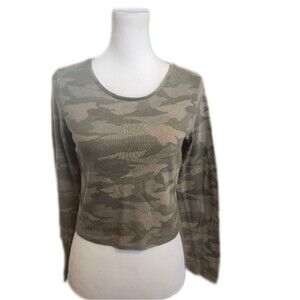 American Eagle Outfitters Green Camouflage Cropped LS Tee T-shirt, M